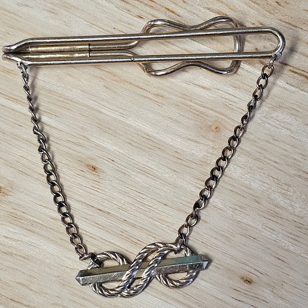 Hadley Mens Silver Tone‎ Double Dollar Sign Tie Bar Chain Clip Accessory